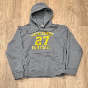 Abercrombie & Fitch 27 Football Y2K Mens Thick Gray Hoodie Vintage Size M